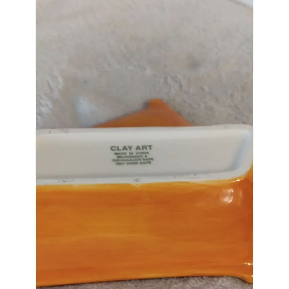 Clay Art Beachy Orange Ceramic Snack Tray / Trinket Bowl - Picture 3 of 7